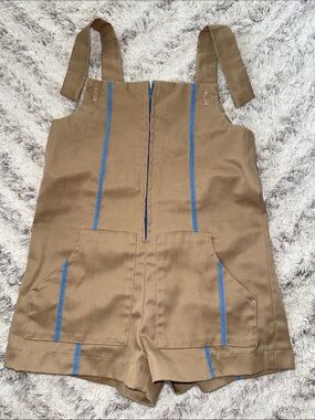 5T vintage 1980s Brown Short Overalls Romper with Blue Trim